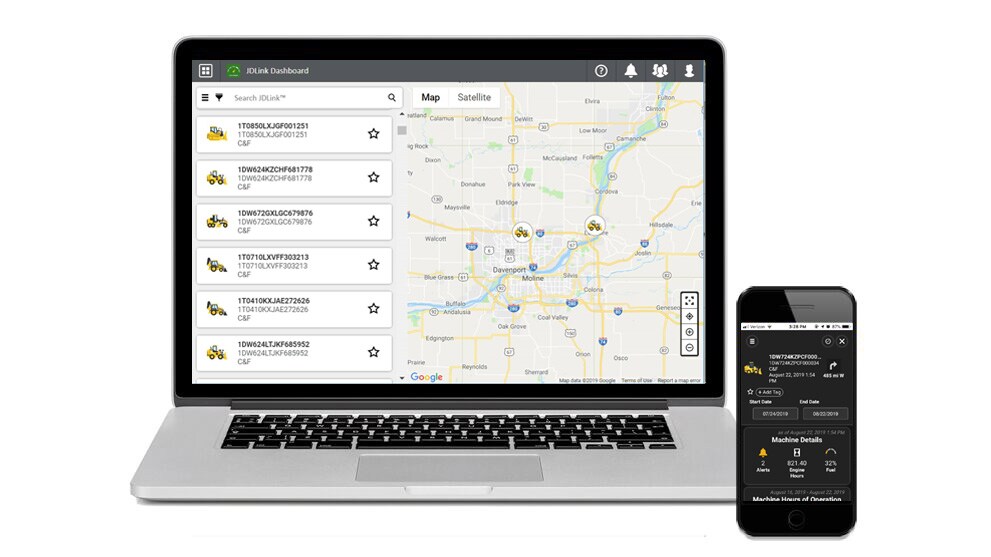 la computadora y el teléfono inteligente muestran la interfaz del panel de control de JDLink