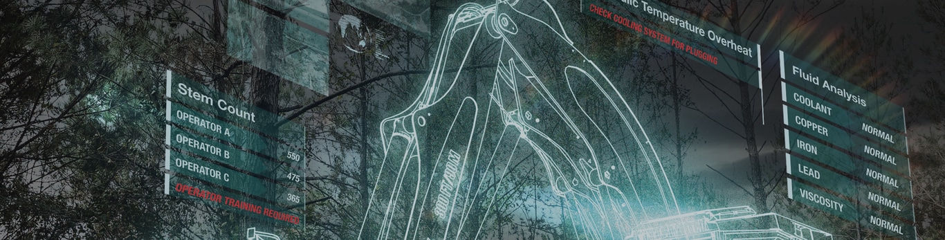 holograma de imagen de una taladora-apiladora en el bosque