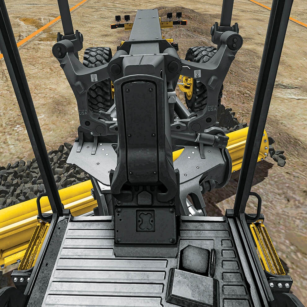 Captura de pantalla del simulador de la motoniveladora