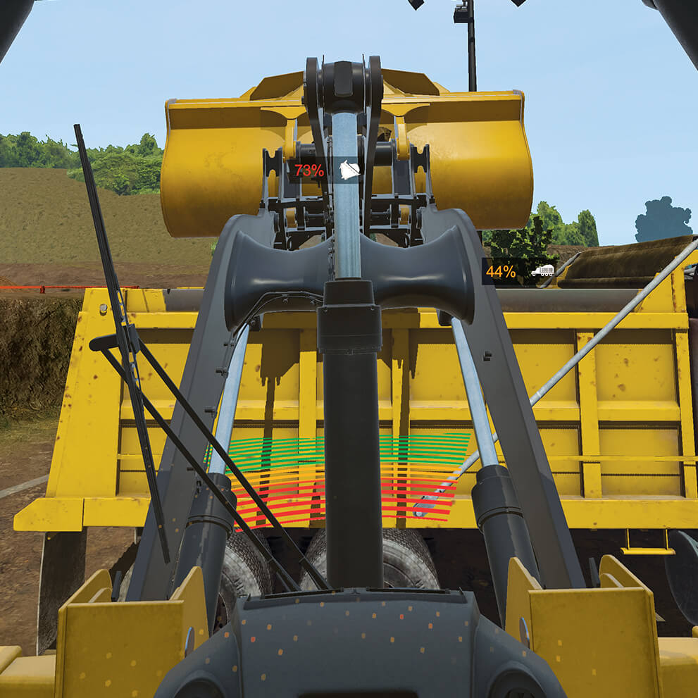 Captura de pantalla del simulador de cargadora con ruedas
