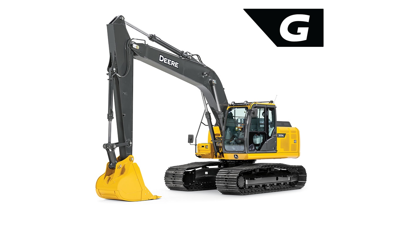 Excavadora 200 G-Tier sobre fondo blanco