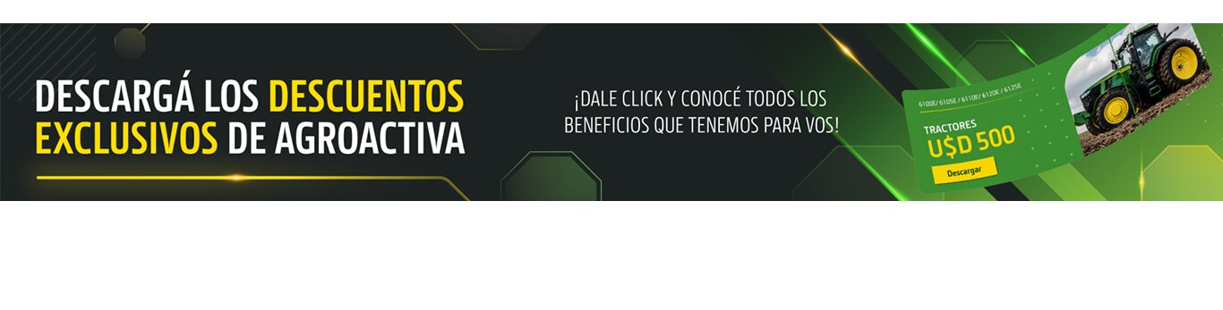 Banner sobre fondo negro, con texto: "Descargá los descuentos exclusivos de agroactiva. ¡Dale click y conocé todos los benefícios que tenemos para vos"