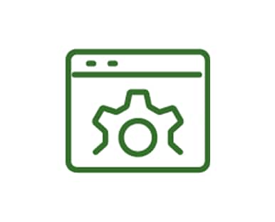 Fondo blanco con un ícono de engranaje.