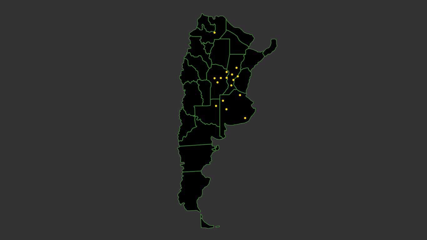 Mapa de Argentina, indicando la ubicación de los distribuidores.