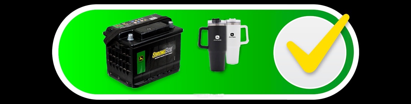 Un rectángulo verde con esquinas redondeadas, imágenes interiores de una batería y dos vasos térmicos, con una marca de verificación amarilla.